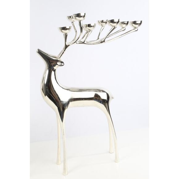 Set of 2 Pottery Barn Silver Reindeer 20” Candle Holder Christmas Décor Holiday - Picture 3 of 16